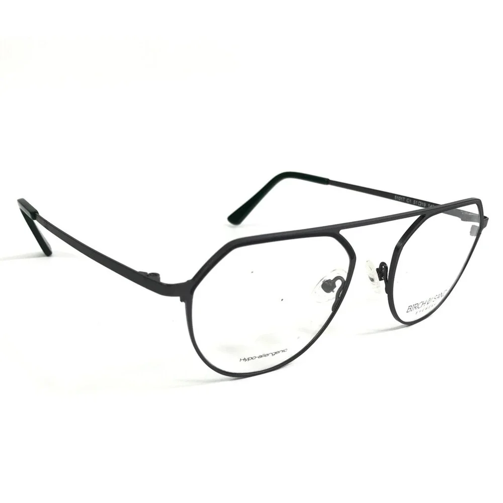Birch Sand Eyewear Eyeglasses Frames 51017 C1 Black Aviator Full Rim 51-19-140